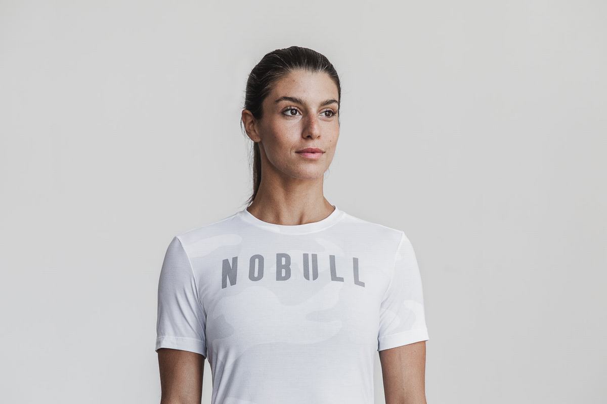 Nobull Women\'s T Shirts White Camo | Australia (EY5104)